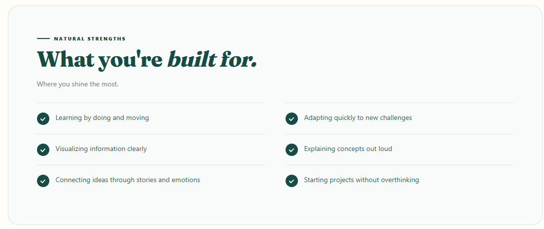 A page of the same profile listing the student's natural strengths.